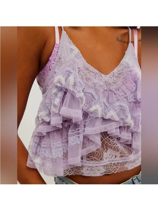 Free People In The Clouds top Lavender Lace Sz S - Picture 3 of 9